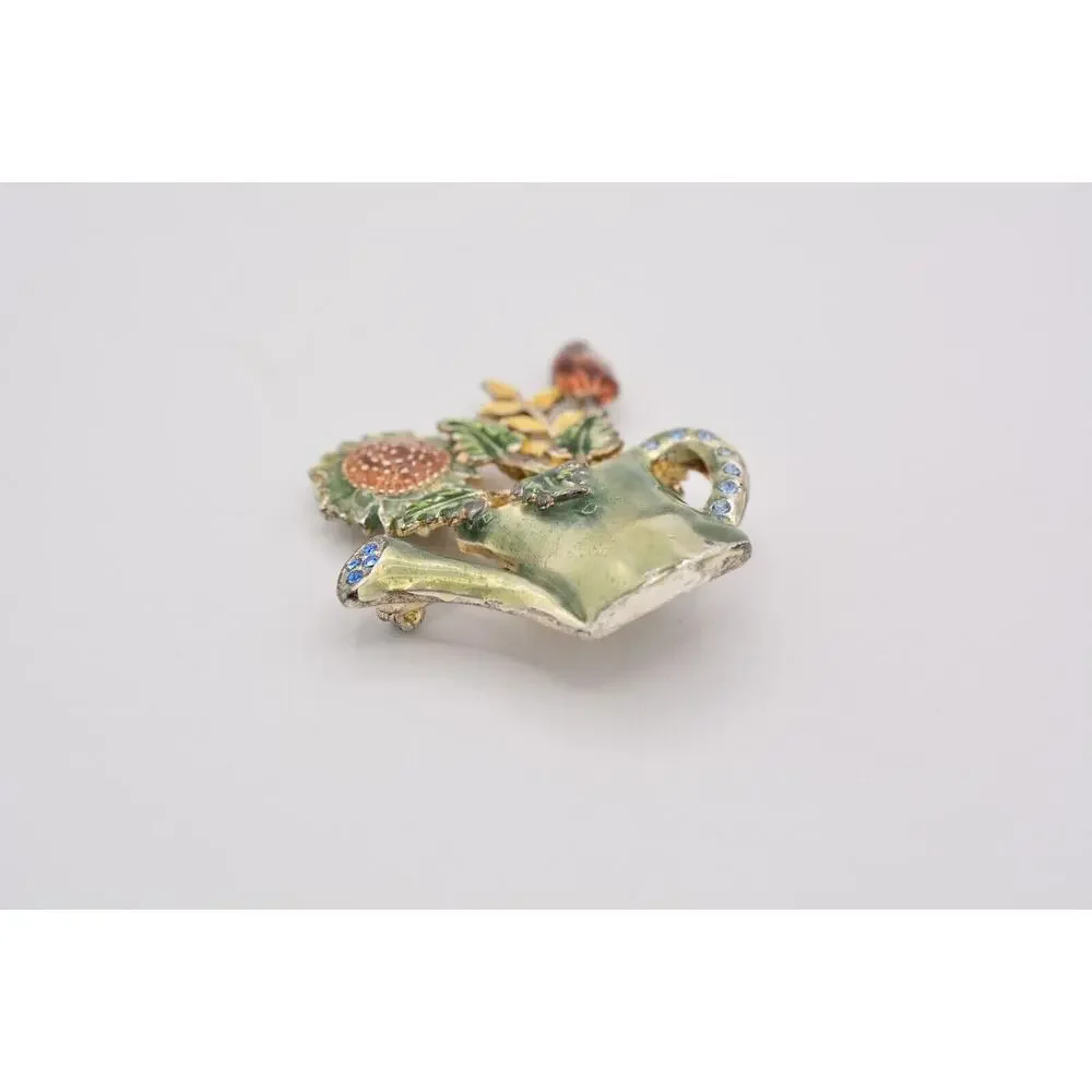 KC Vintage Flower Watering Can Pin Brooch Spring Garden Enamel Signed 90s Bin5A